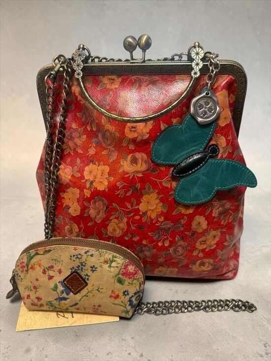 Patricia Nash Handbags - Patricia Nash Amalfitana Satchel Rossofiore Floral Leather Kisslock Framed Bag